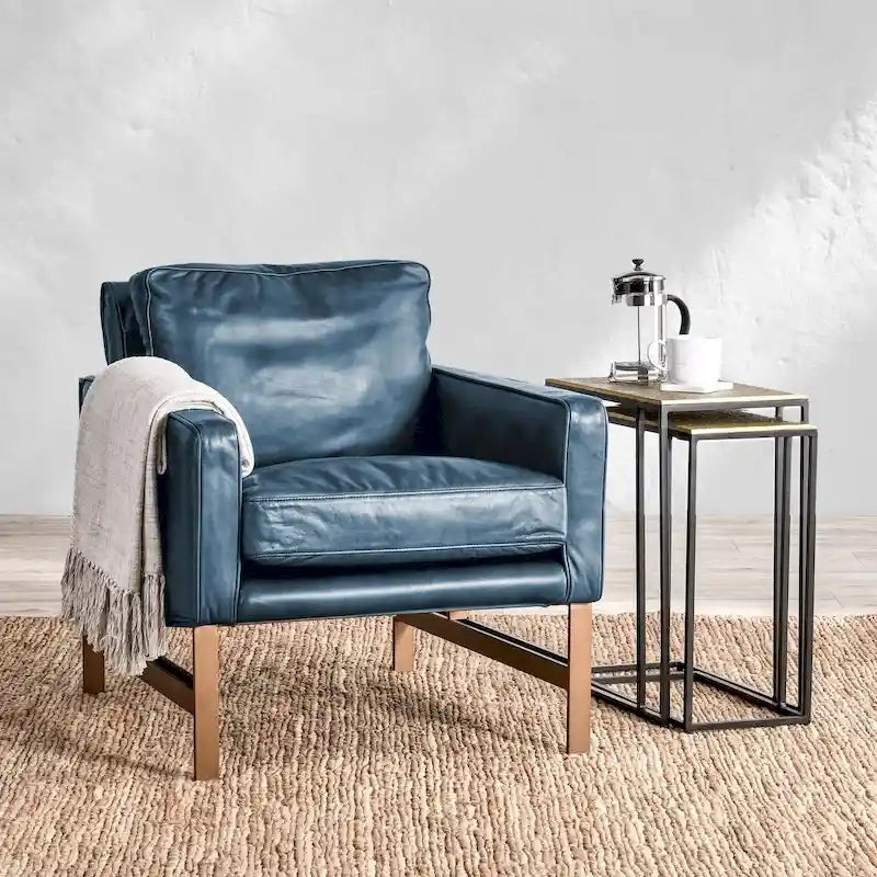 Fauteuil club en cuir, coussin d'assise amovible