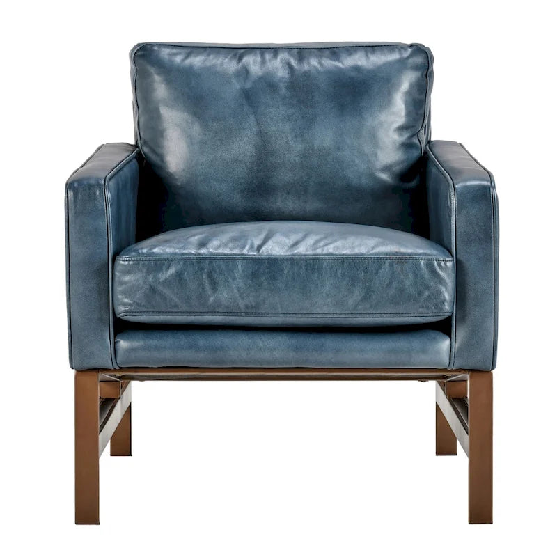 Fauteuil club en cuir, coussin d'assise amovible