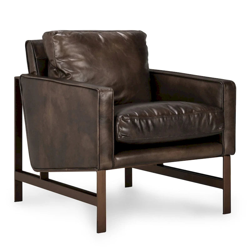 Fauteuil club en cuir, coussin d'assise amovible
