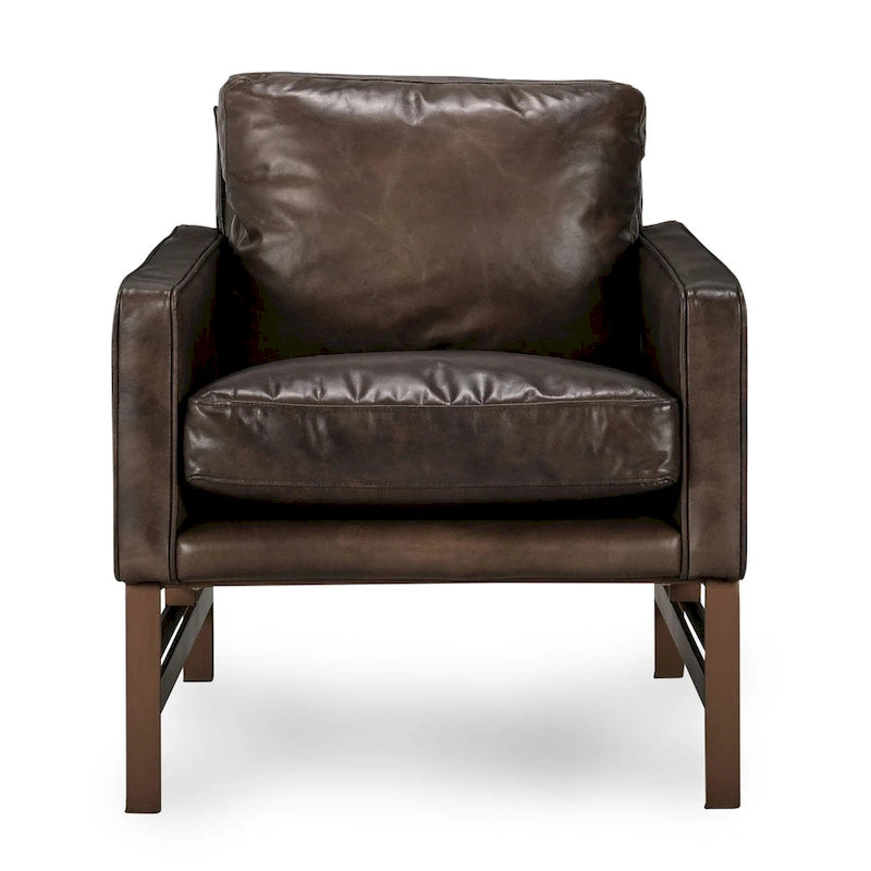 Fauteuil club en cuir, coussin d'assise amovible