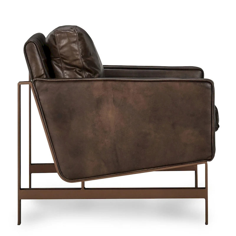 Fauteuil club en cuir, coussin d'assise amovible