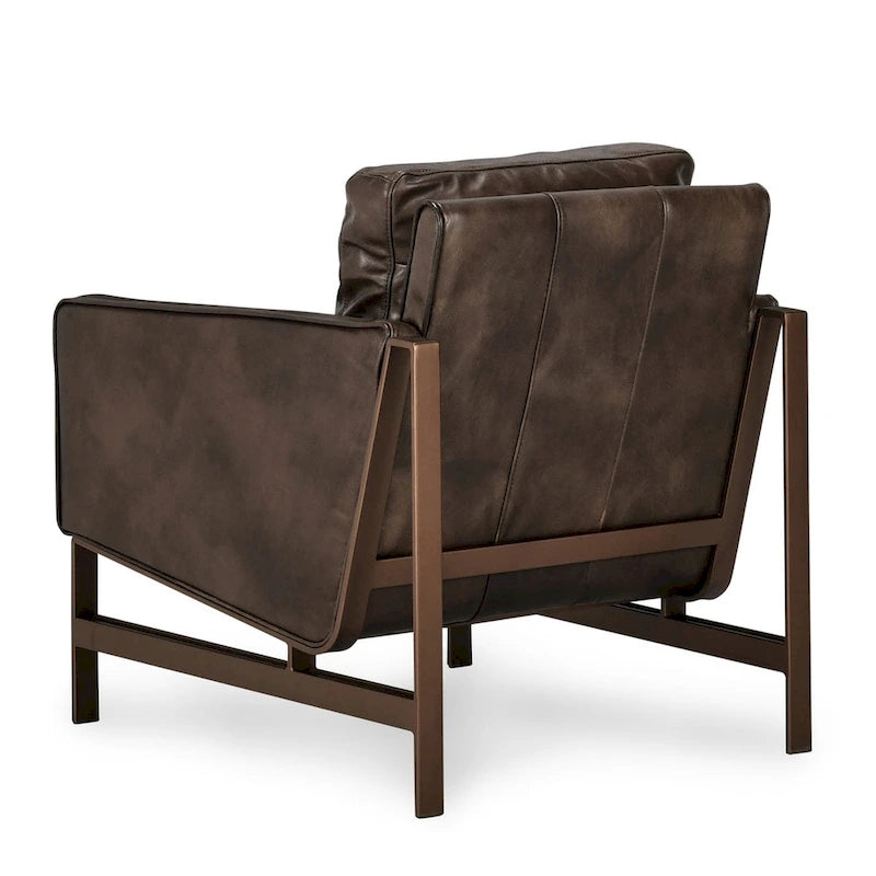 Fauteuil club en cuir, coussin d'assise amovible