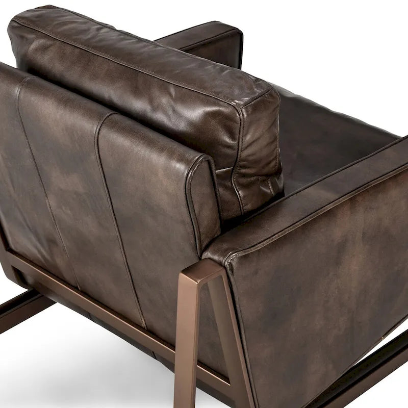 Fauteuil club en cuir, coussin d'assise amovible