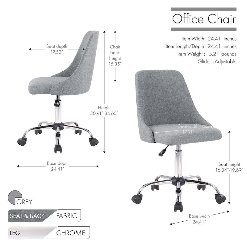 Chaise de bureau en tissu avec piètement chromé
