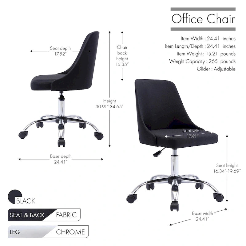 Chaise de bureau en tissu avec piètement chromé
