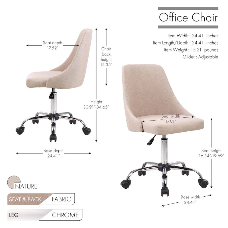 Chaise de bureau en tissu avec piètement chromé