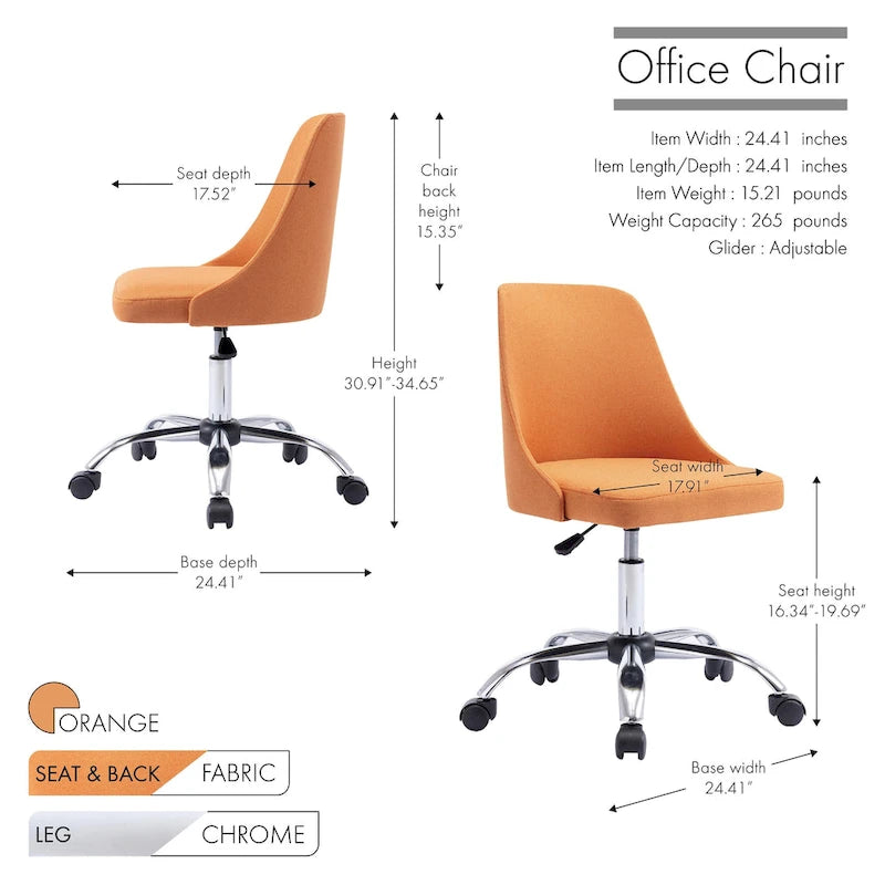 Chaise de bureau en tissu avec piètement chromé