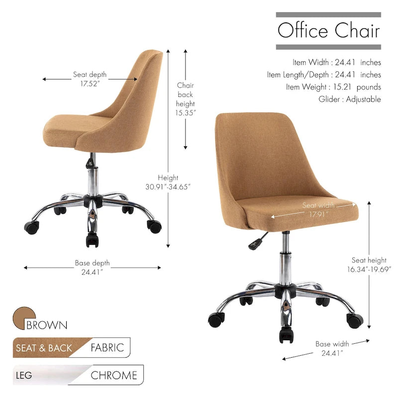 Chaise de bureau en tissu avec piètement chromé