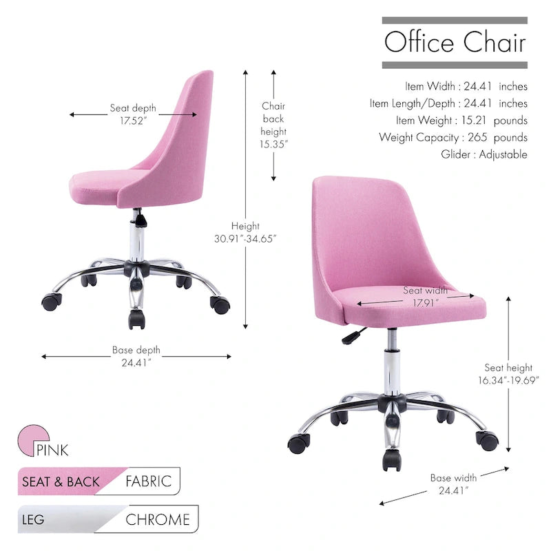 Chaise de bureau en tissu avec piètement chromé
