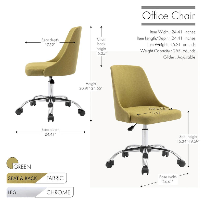 Chaise de bureau en tissu avec piètement chromé