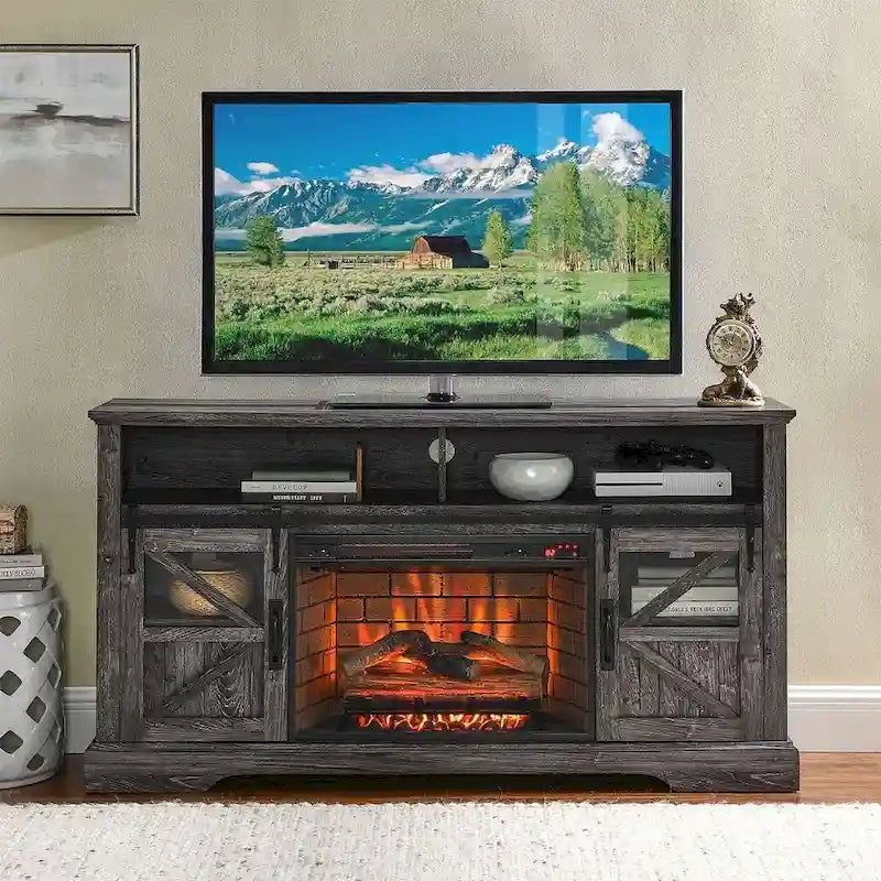 Meuble TV de 152 cm pour téléviseurs jusqu'à 178 cm avec cheminée électrique