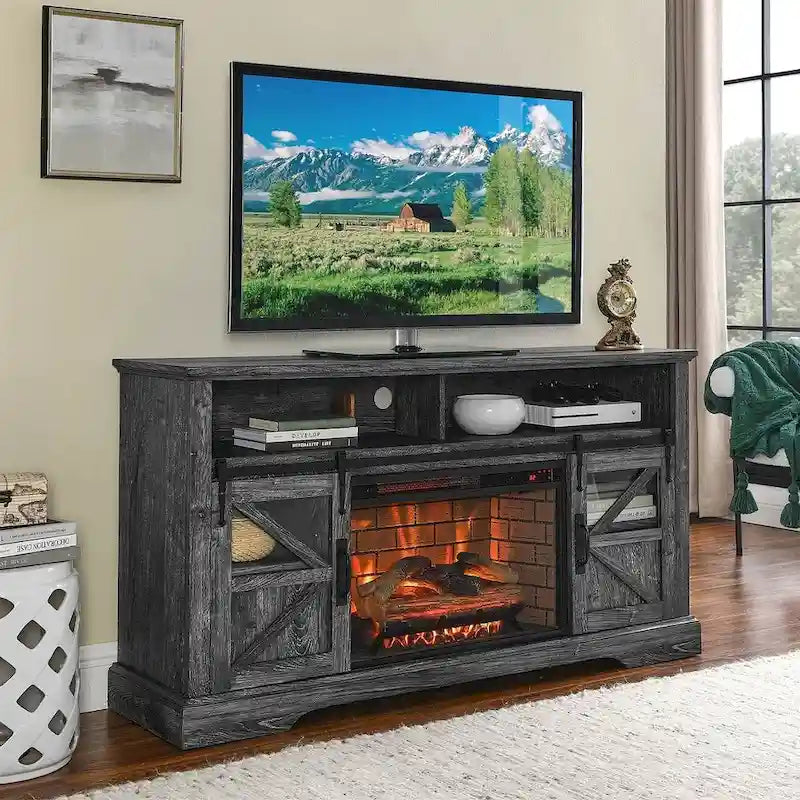 Meuble TV de 152 cm pour téléviseurs jusqu'à 178 cm avec cheminée électrique