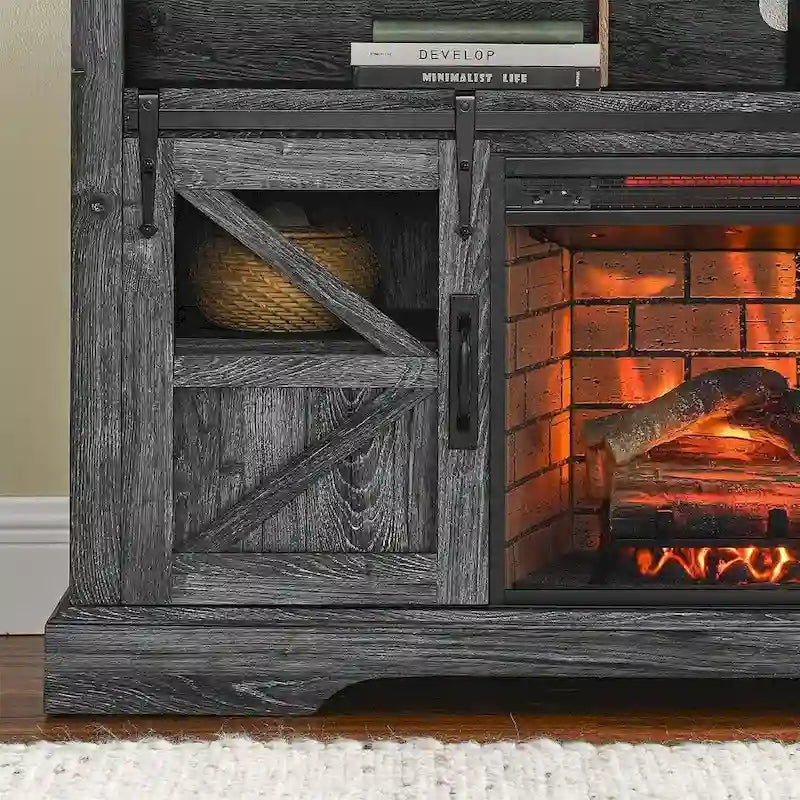 Meuble TV de 152 cm pour téléviseurs jusqu'à 178 cm avec cheminée électrique