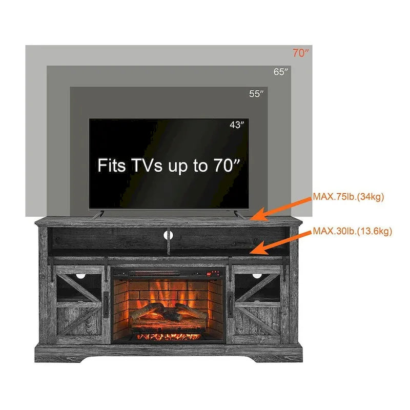 Meuble TV de 152 cm pour téléviseurs jusqu'à 178 cm avec cheminée électrique