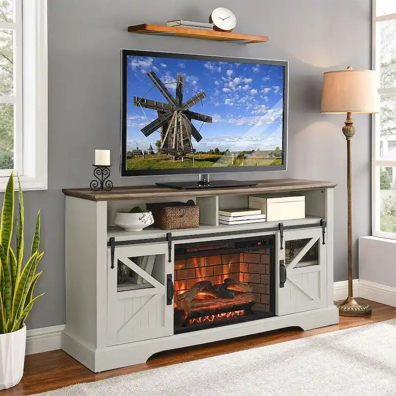Meuble TV de 152 cm pour téléviseurs jusqu'à 178 cm avec cheminée électrique