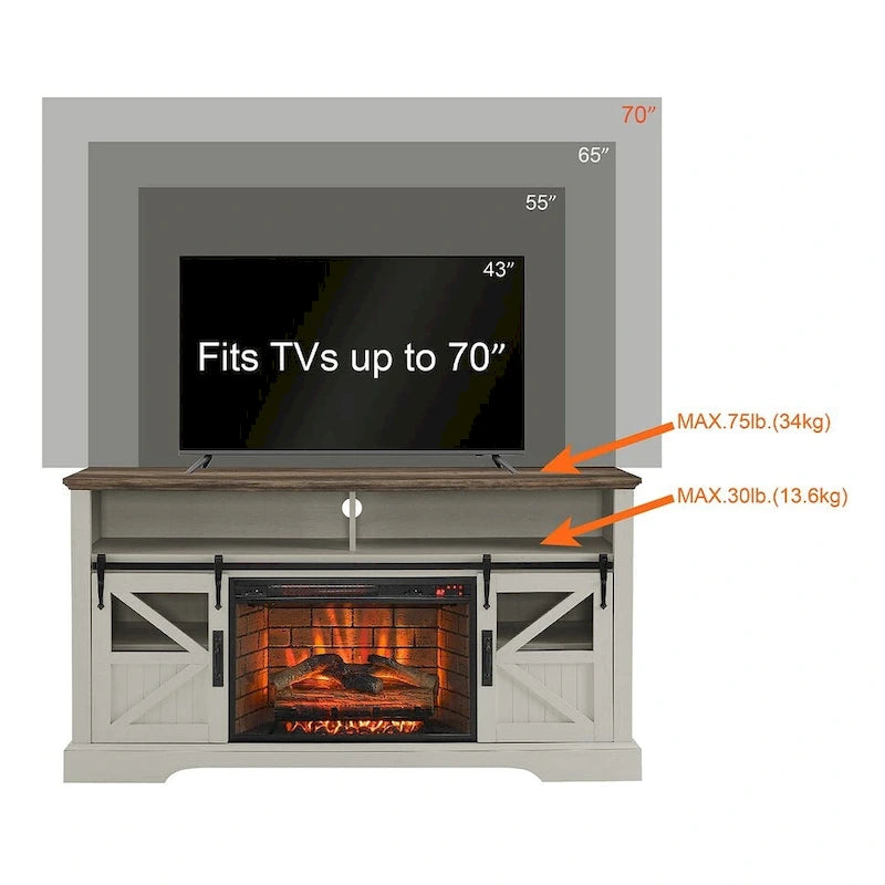 Meuble TV de 152 cm pour téléviseurs jusqu'à 178 cm avec cheminée électrique