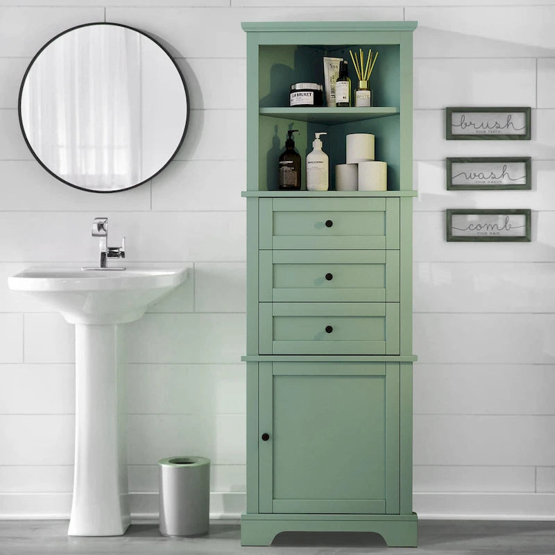 Meuble haut d'angle avec 3 tiroirs et étagères réglables pour salle de bain,