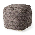 Pouf carré en cuir et coton à motif gris