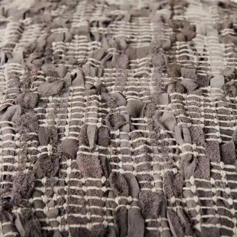 Pouf carré en cuir et coton à motif gris