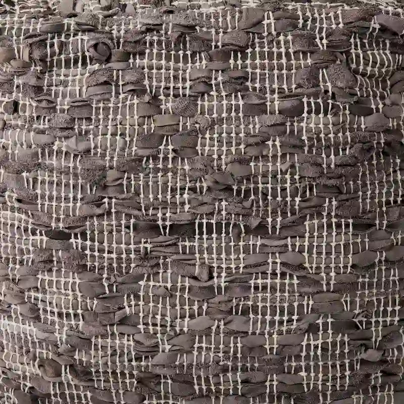 Pouf carré en cuir et coton à motif gris