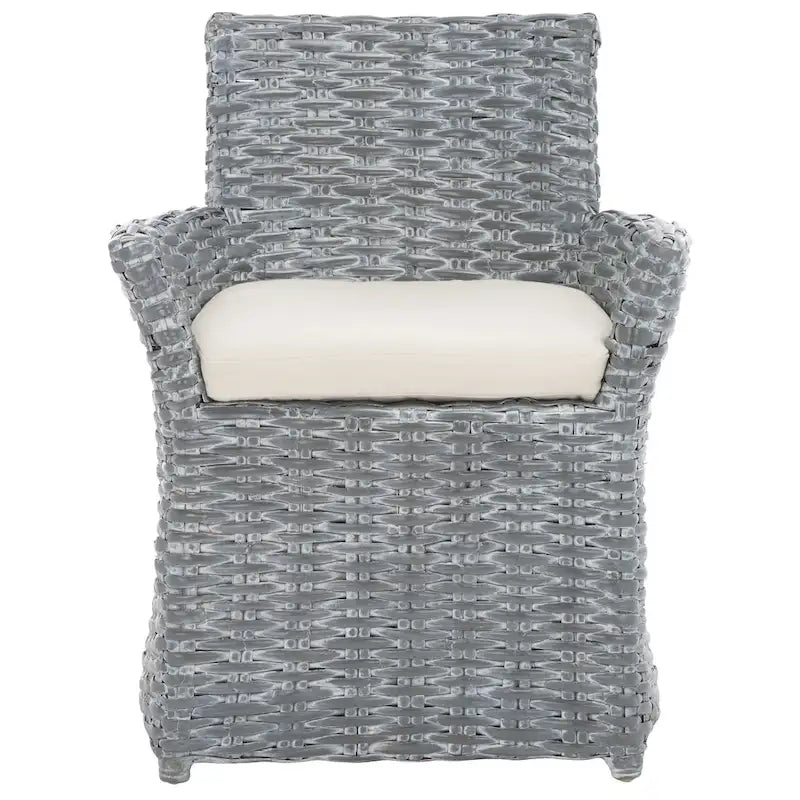 SAFAVIEH Ginny Wicker Washed Out Grey Arm Chair - 28 W x 24 D x 33 H - 28Wx24Dx33H