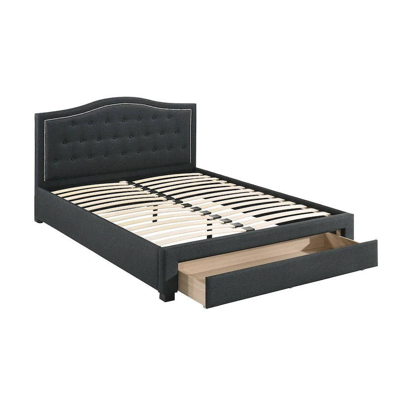 Lit King entièrement rembourré avec 1 tiroir de rangement sous le lit