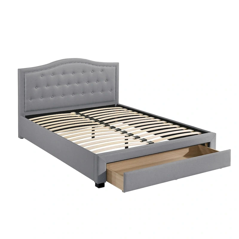 Lit King entièrement rembourré avec 1 tiroir de rangement sous le lit