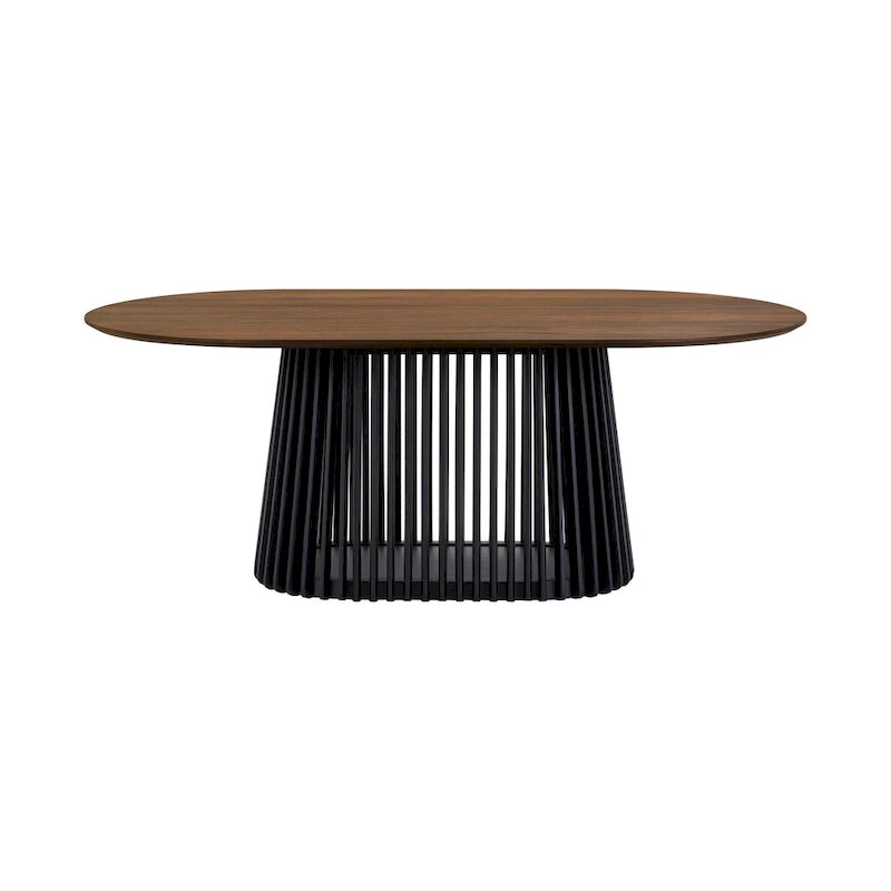 Table à manger ovale en bois massif avec piètement à lattes