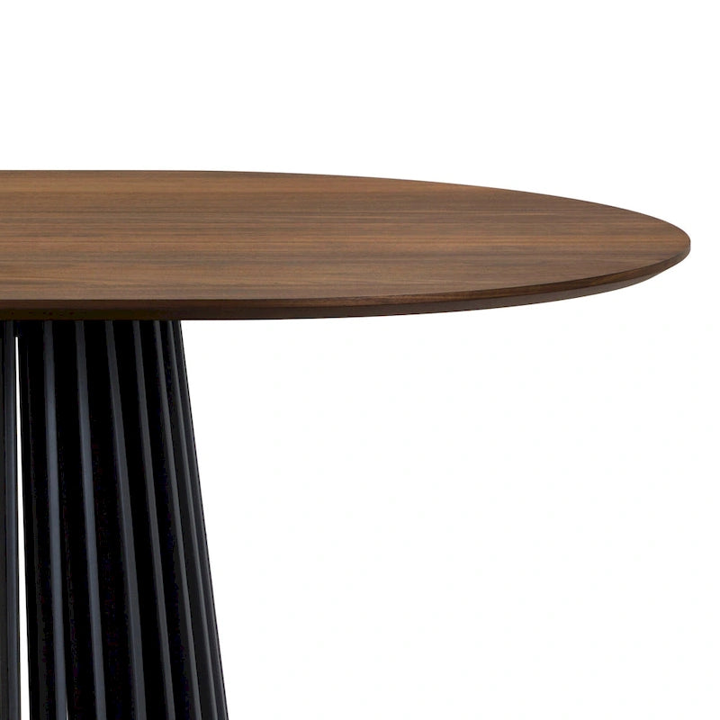 Table à manger ovale en bois massif avec piètement à lattes
