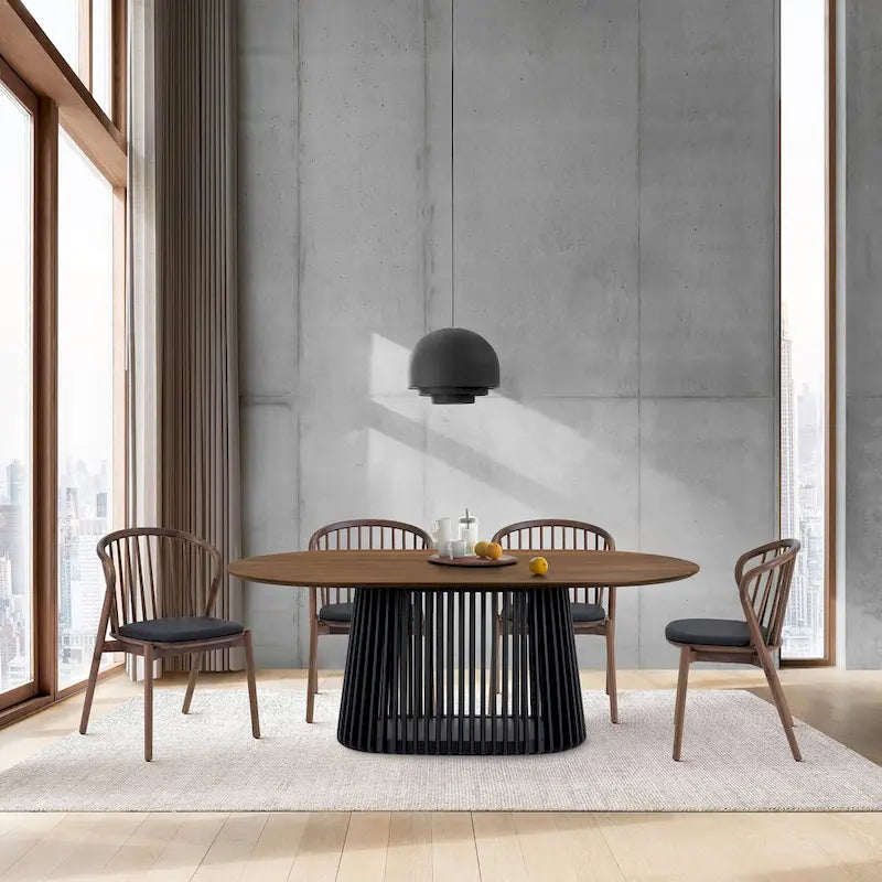 Table à manger ovale en bois massif avec piètement à lattes