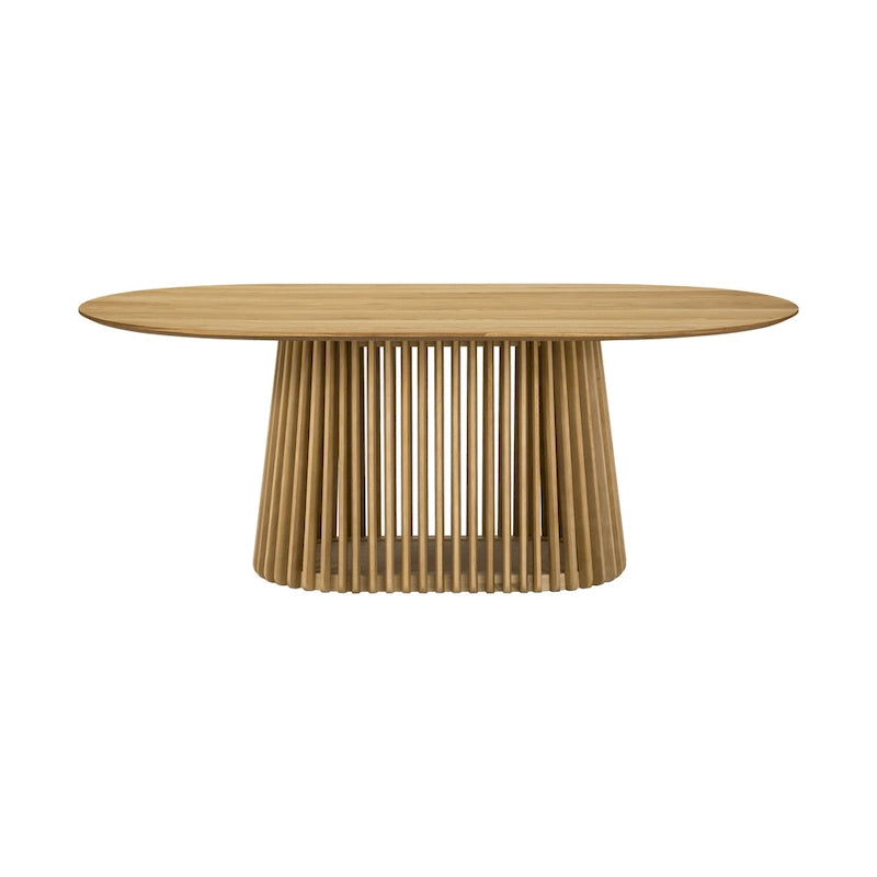 Table à manger ovale en bois massif avec piètement à lattes