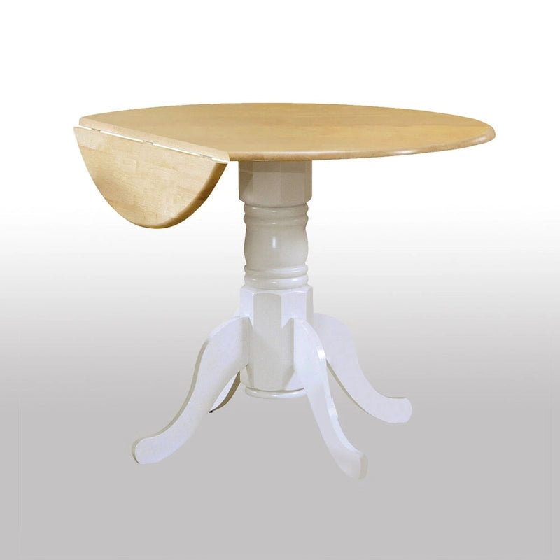 Table à manger ronde à piédestal et abattants, marron naturel et blanc