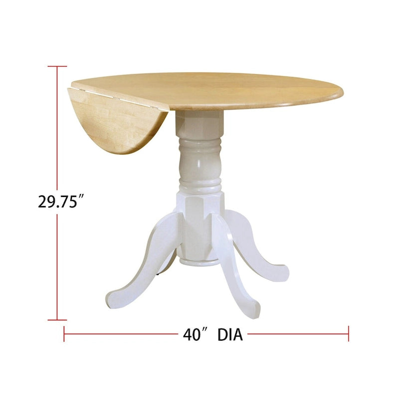 Table à manger ronde à piédestal et abattants, marron naturel et blanc
