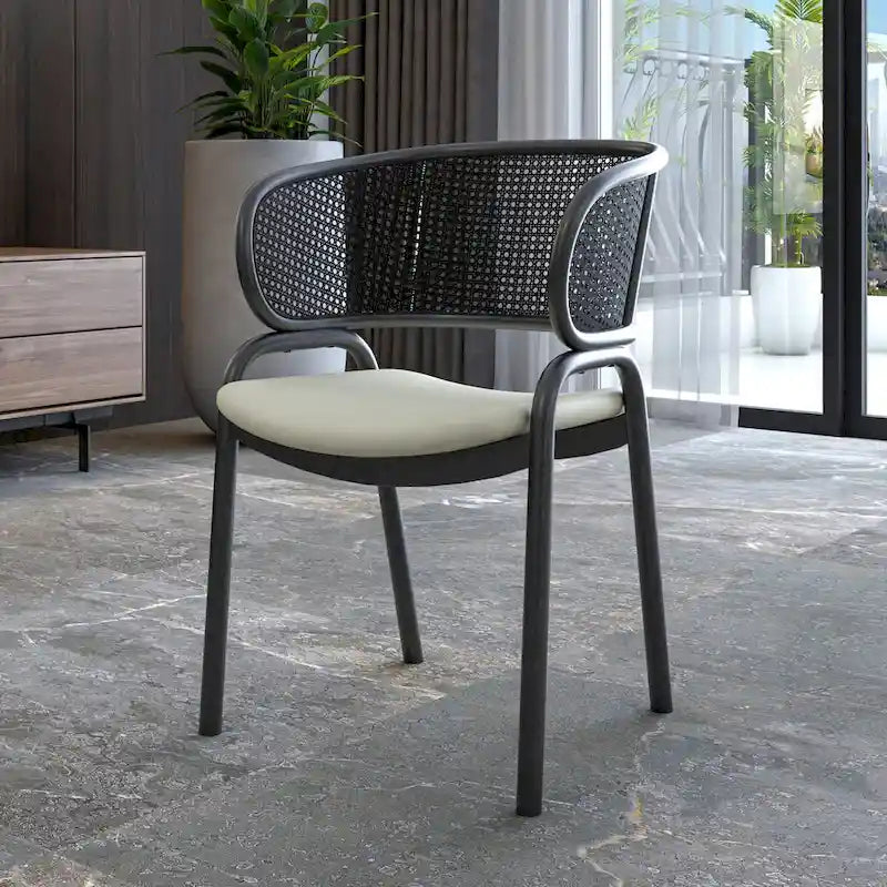 Chaise de salle à manger moderne capitonnée avec fauteuil confortable et pieds en fer noir