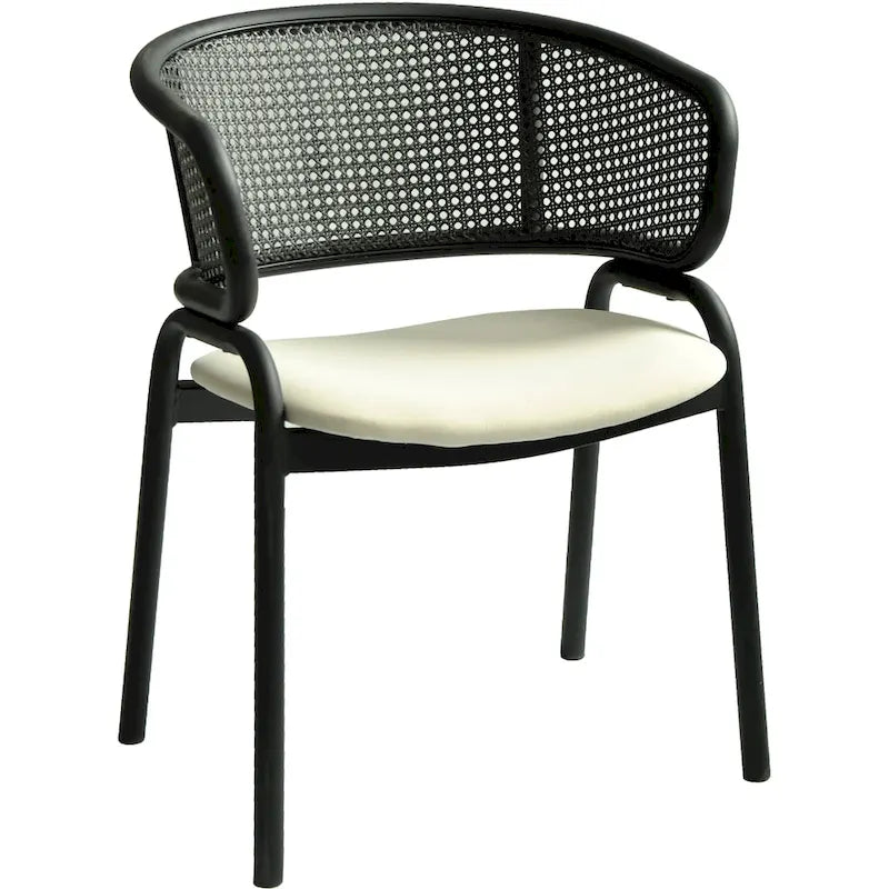 Chaise de salle à manger moderne capitonnée avec fauteuil confortable et pieds en fer noir