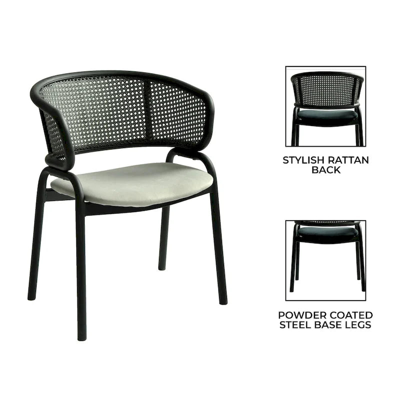 Chaise de salle à manger moderne capitonnée avec fauteuil confortable et pieds en fer noir