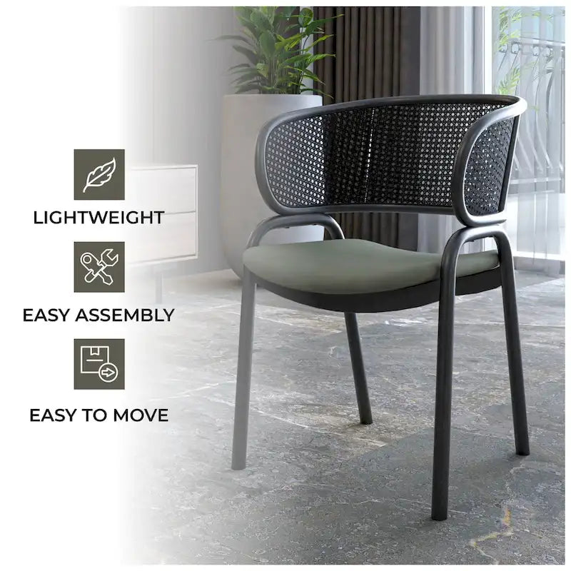 Chaise de salle à manger moderne capitonnée avec fauteuil confortable et pieds en fer noir