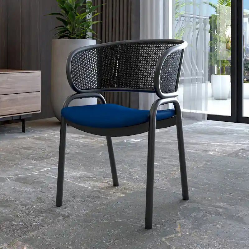 Chaise de salle à manger moderne capitonnée avec fauteuil confortable et pieds en fer noir