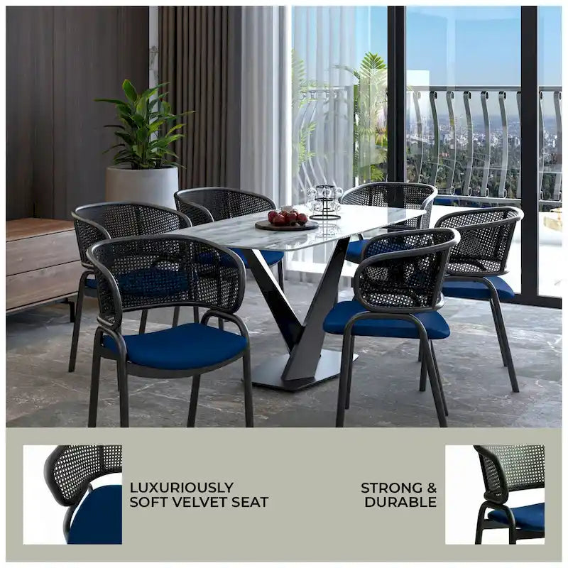 Chaise de salle à manger moderne capitonnée avec fauteuil confortable et pieds en fer noir