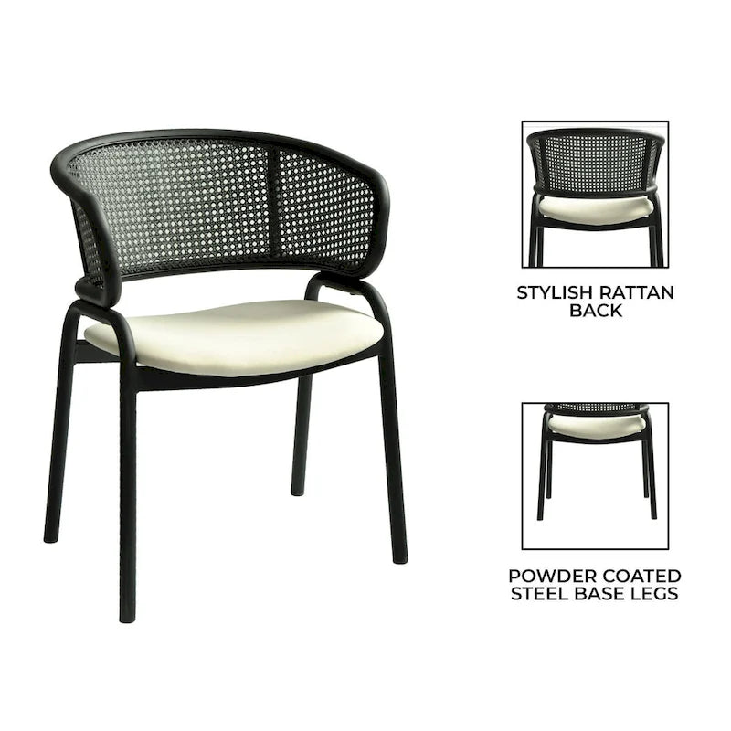 Chaise de salle à manger moderne capitonnée avec fauteuil confortable et pieds en fer noir