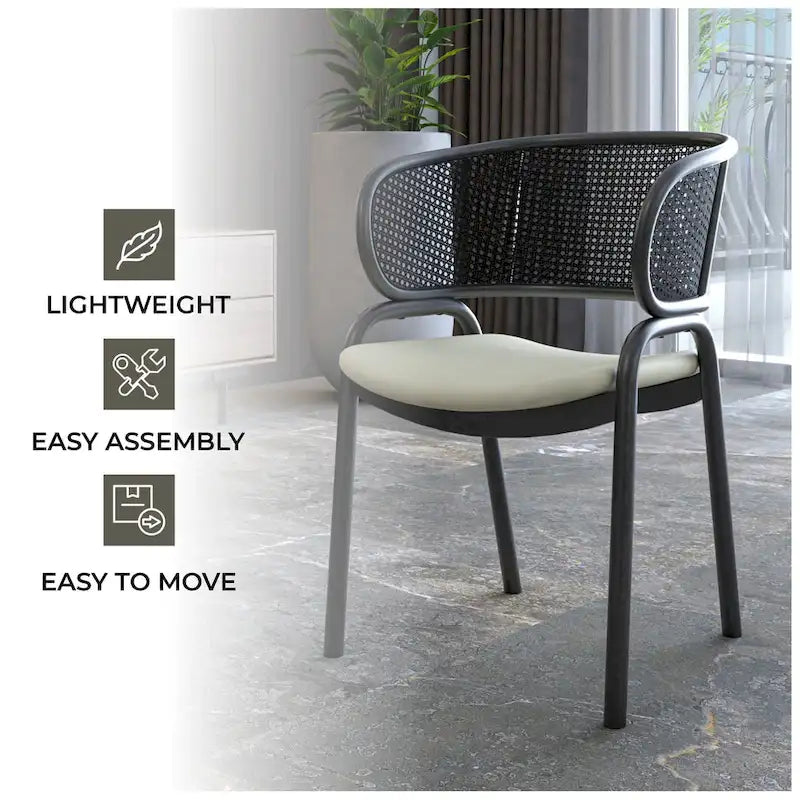 Chaise de salle à manger moderne capitonnée avec fauteuil confortable et pieds en fer noir