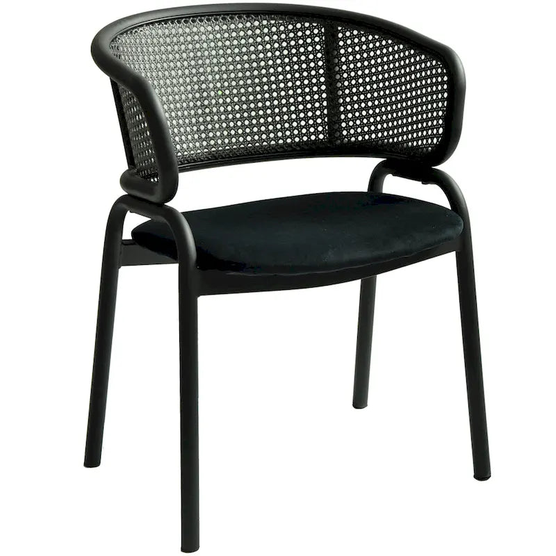 Chaise de salle à manger moderne capitonnée avec fauteuil confortable et pieds en fer noir