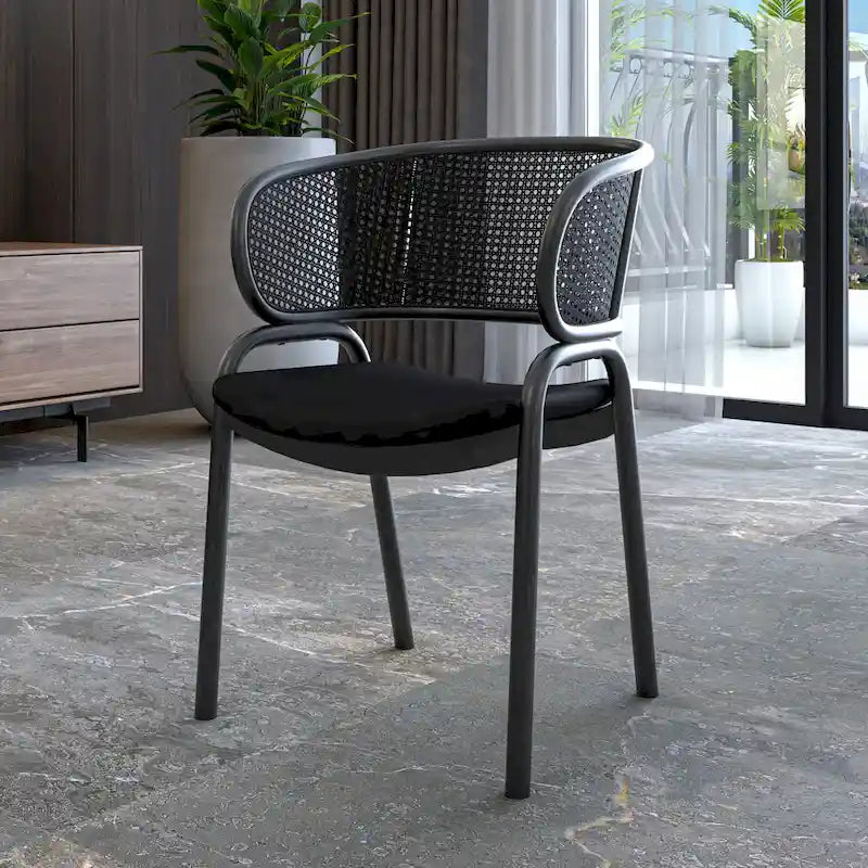 Chaise de salle à manger moderne capitonnée avec fauteuil confortable et pieds en fer noir