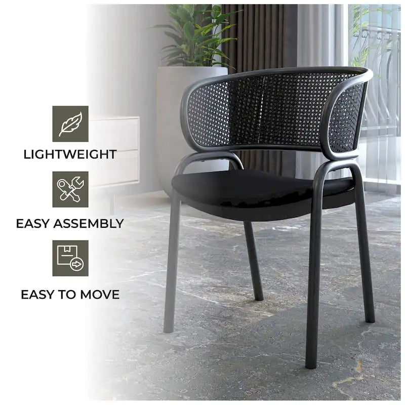 Chaise de salle à manger moderne capitonnée avec fauteuil confortable et pieds en fer noir