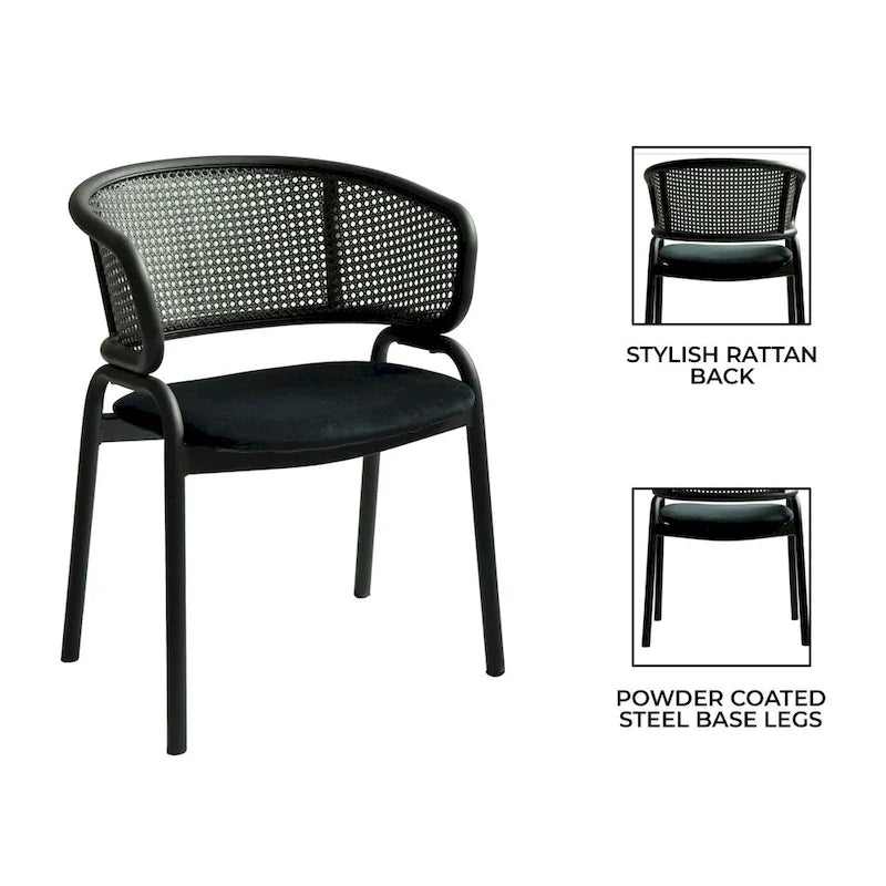 Chaise de salle à manger moderne capitonnée avec fauteuil confortable et pieds en fer noir