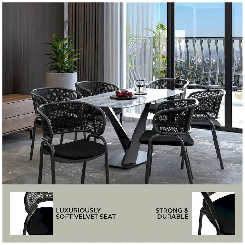 Chaise de salle à manger moderne capitonnée avec fauteuil confortable et pieds en fer noir