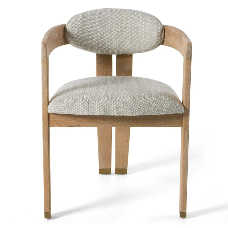 Chaise de salle à manger moderne en tissu blanc cassé et chêne blanchi