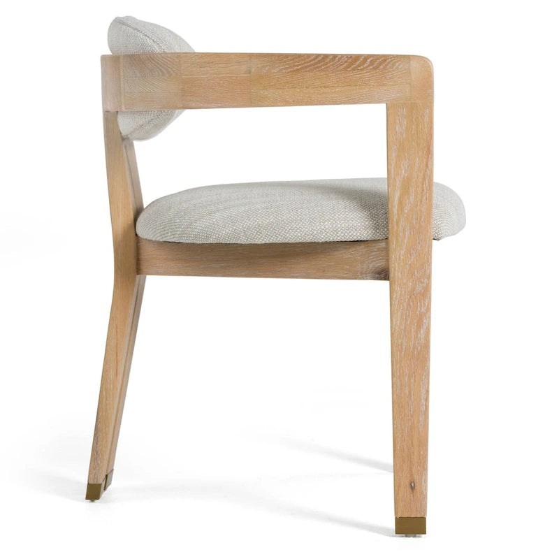 Chaise de salle à manger moderne en tissu blanc cassé et chêne blanchi