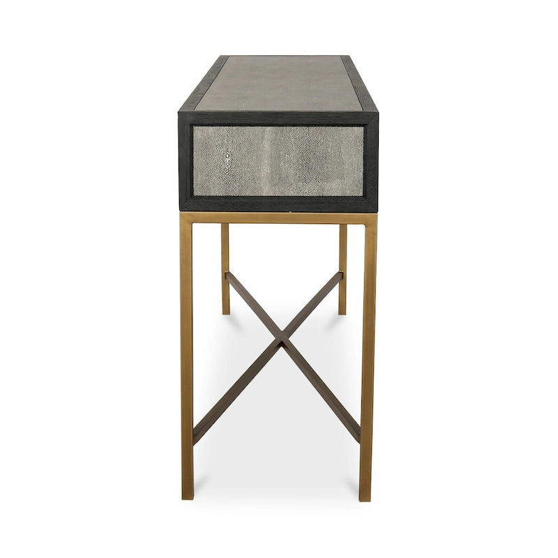 Console en bois massif Art Déco avec accents en laiton