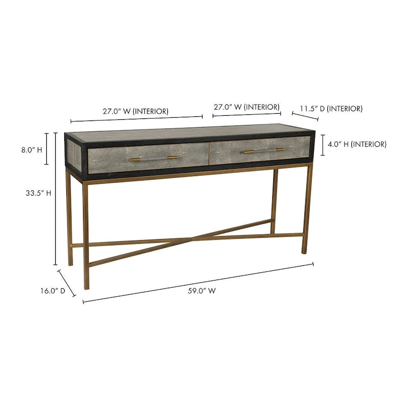 Console en bois massif Art Déco avec accents en laiton